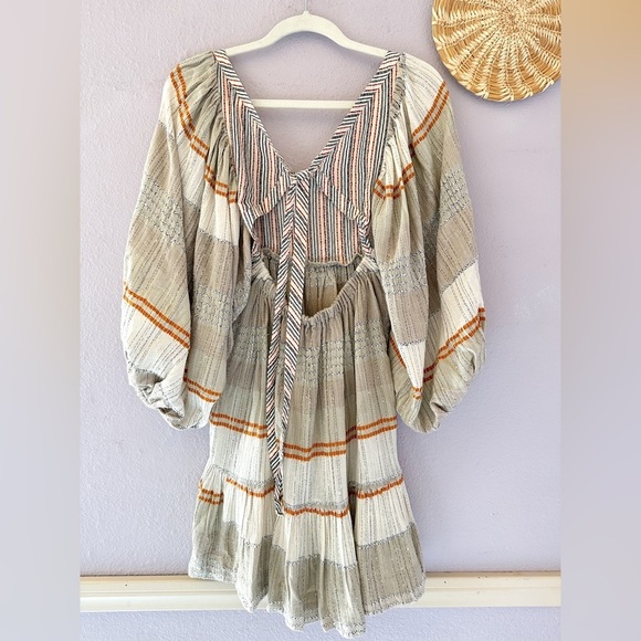 Free People Cozy Stripe Mini Bohemian Dress European Summer - Picture 5 of 5